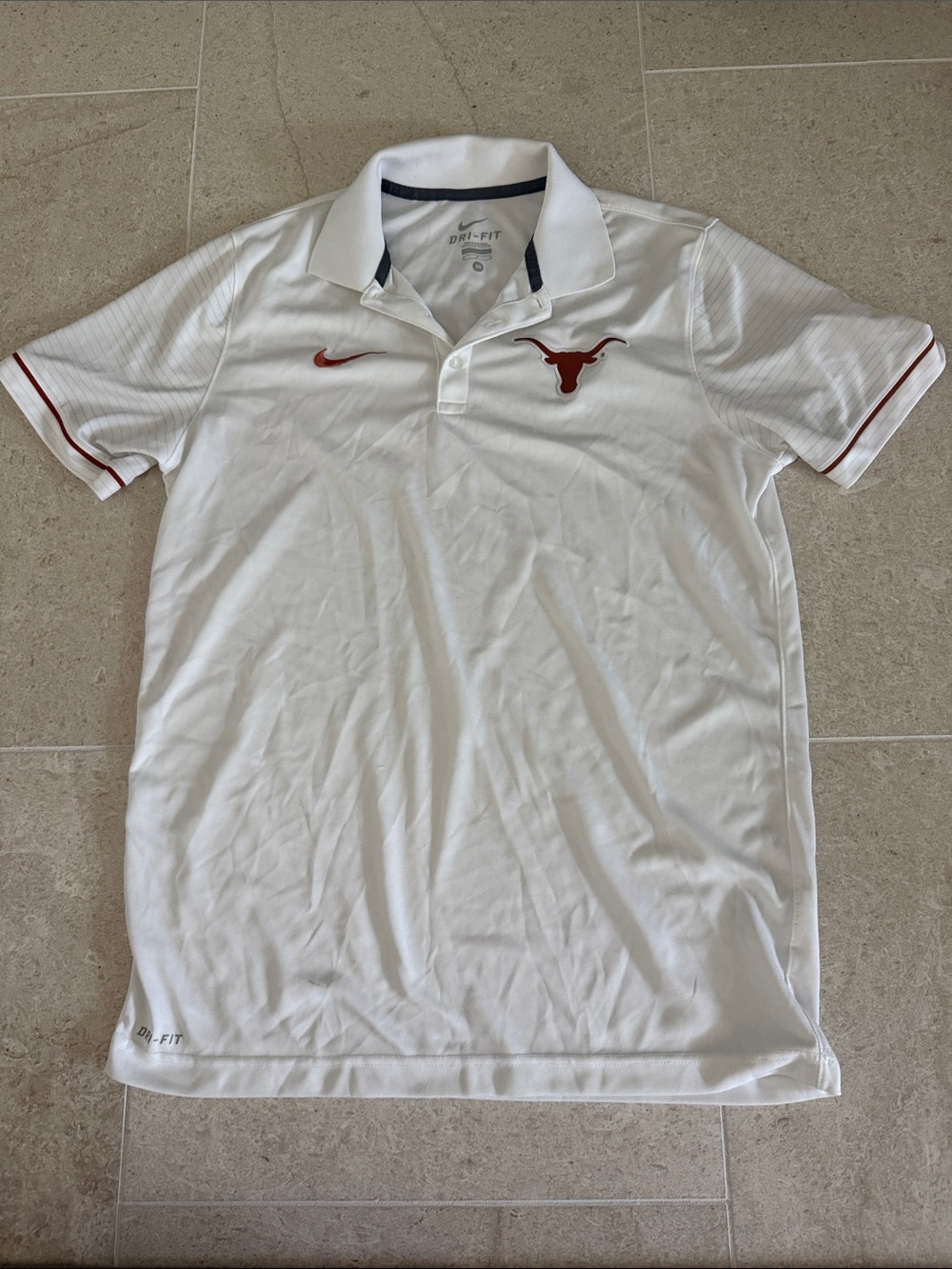 Nike White Polo with Burnt Orange Longhorn and Swoosh